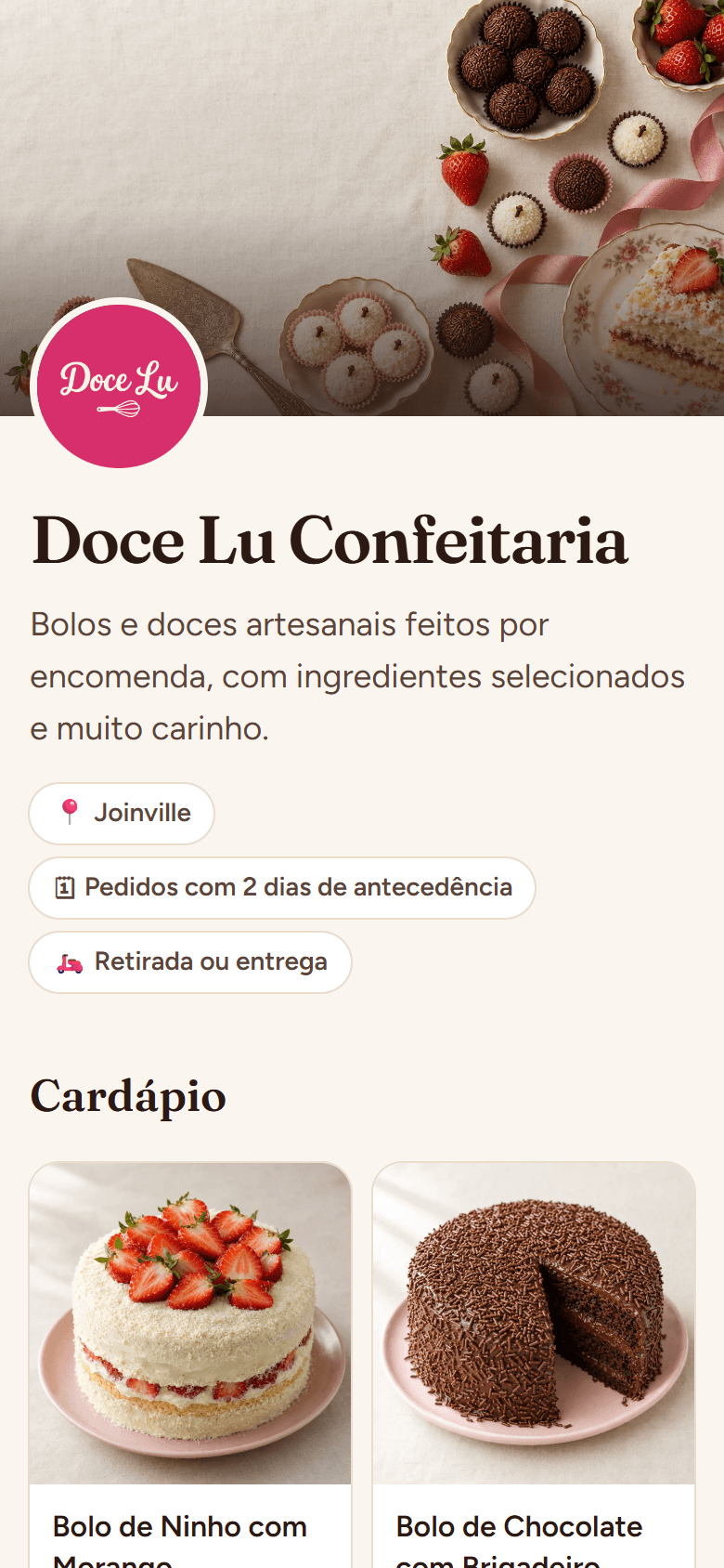 Vitrine de uma confeitaria na Encomendinha